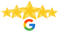 5 Gold stars with a google icon below them.